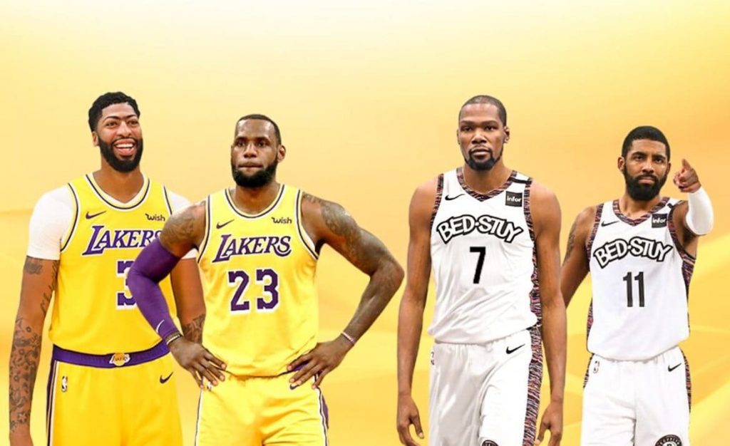 Anthony Davis, LeBron James vs Kevin Durant, Kyrie Irving Los Angeles Lakers and the Brooklyn Nets  players