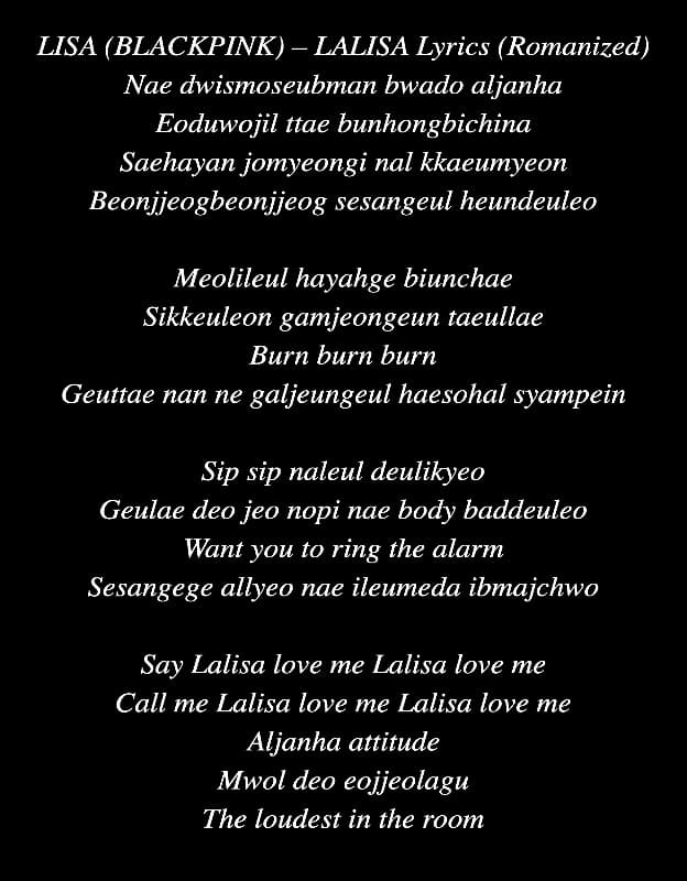 LISA (BLACKPINK) - LALISA Lyrics (Romanized)
 (Photo by AZ World News)