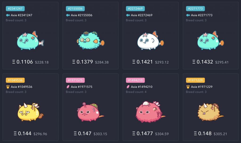 Buy and Sell Axies Infinity on the game's marketplace